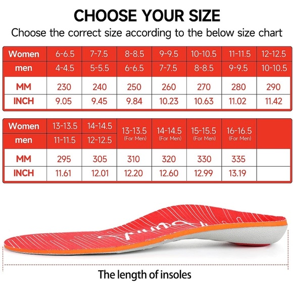 Orthotics for Plantar Fascitis Insoles Flat Foot (Men 5-5.5 | Women 7-7.5, Red) - Picture 5 of 6